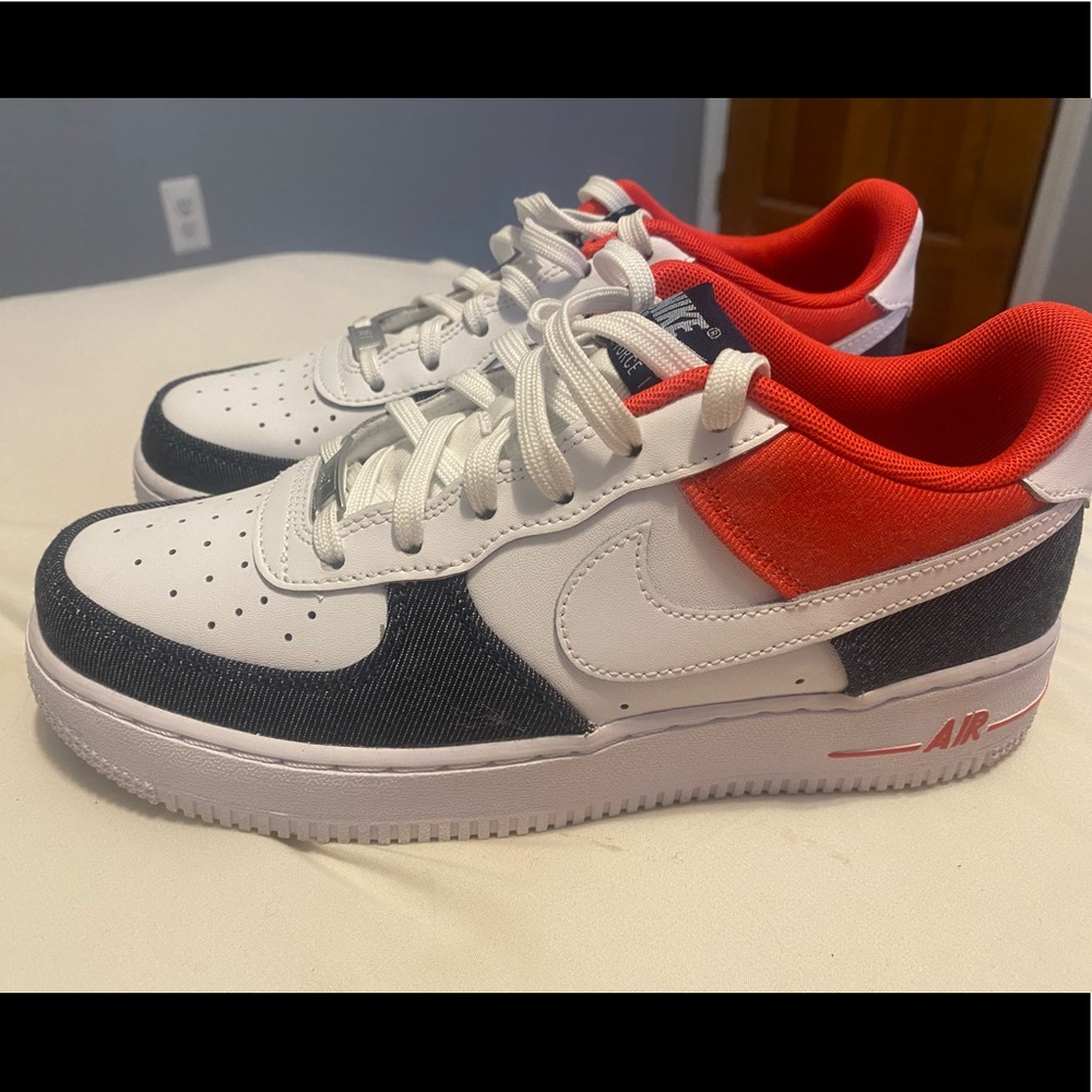Red white and blue denim Nike AF1